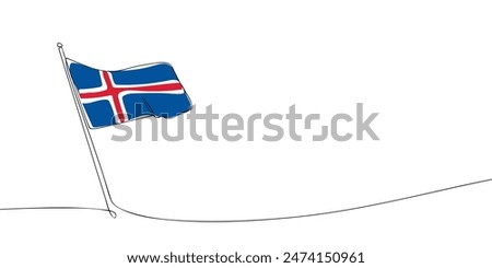 A single line drawing of a Iceland flag. Continuous line Iceland icon. One line icon. Vector illustration