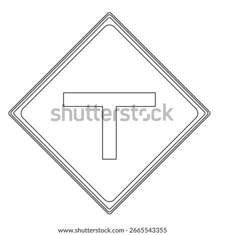 Single line drawing illustration of a sign - T-shaped road intersection