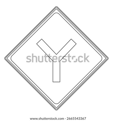 Single line drawing illustration of a sign Y-shaped road intersection