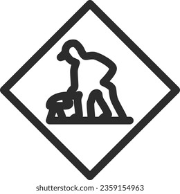 Einzeilige Zeichnung eines einfachen Schildes - Straßenbau im Gange