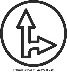 Ilustración de dibujo de una sola línea de un signo simple. Prohibido proceder en cualquier dirección que no sea la designada