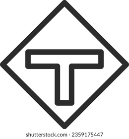 Single line drawing illustration of a simple sign with a road intersection