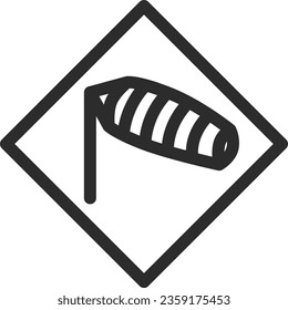Single line drawing illustration of a simple sign: Crosswind caution