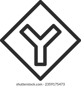 Single line drawing illustration of a simple sign with a road intersection