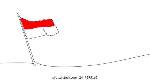 Eine einzeilige Zeichnung einer indonesischen Flagge. Die durchgehende Linie Indonesien Symbol. Ein Zeilensymbol. Vektorillustration