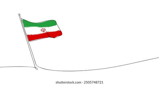 Eine einfache Zeichnung einer iranischen Flagge. Endlose Linie der Islamischen Republik Iran Symbol. Symbol für eine Zeile. Vektorgrafik.