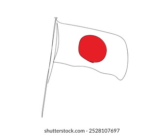 A single line drawing of a Japanese flag.  Country One line icon National Founding Day of Japan Vector illustration. Hand made vector not AI.