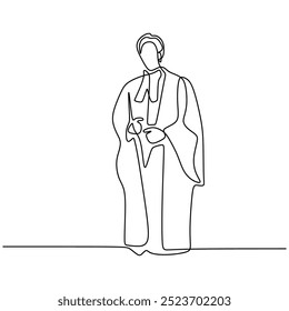 Single line drawing of a judge in formal attire. Minimalist representation of a judicial figure. Vector illustration.