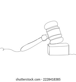 Single line line drawing of judge's hammer vector illustration. Auction hammer