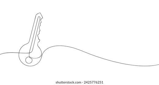 A single line drawing of a key. Continuous line door key icon. One line icon. Vector illustration.