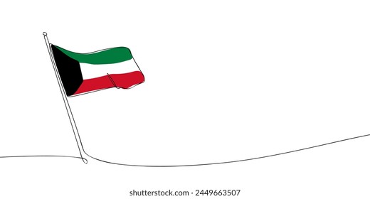 A single line drawing of a Kuwait flag. Continuous line State of Kuwait icon. One line icon. Vector illustration