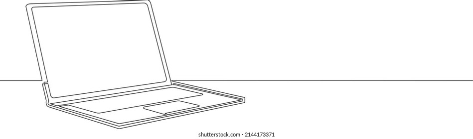 Einzeilige Zeichnung des Laptop-Computers einzeln auf weißem Hintergrund, kontinuierliche Vektorgrafik