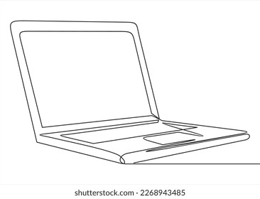 Einzeilige Zeichnung des Laptop-Gadgets einzeln auf weißem Hintergrund. Vektorgrafik