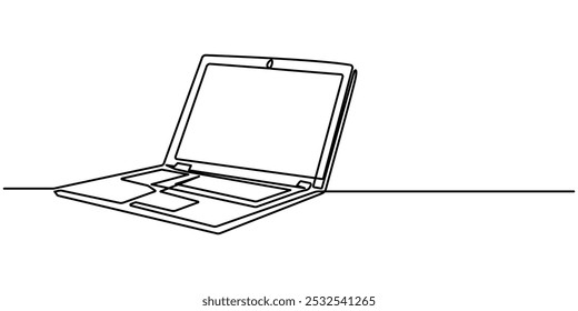 Dibujo de una sola línea de gadget portátil aislado sobre fondo blanco. Ilustración vectorial, Dibujo de línea continua del icono del ordenador portátil. Dibujado a mano Ilustración vectorial de símbolos, un dibujo de línea continua