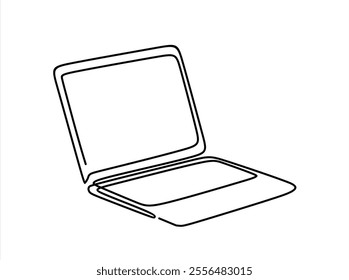 Single line drawing of laptop gadget isolated on white background. Vector illustration