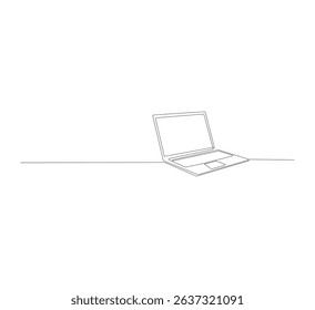 Single line drawing of laptop isolated on white background. Vector illustration, computer vector
