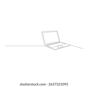 Single line drawing of laptop isolated on white background. Vector illustration, computer vector
