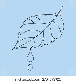 Single line drawing leaf with water droplet falling nature