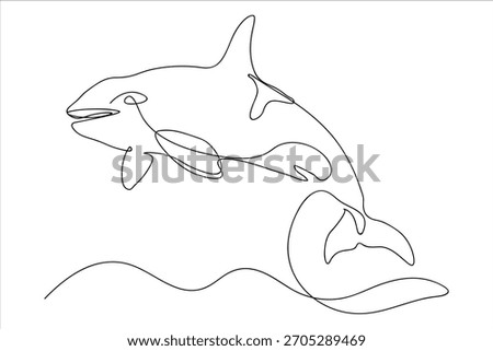 Single line drawing of a leaping orca whale killer whale