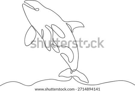 Single line drawing of a leaping orca whale killer whale