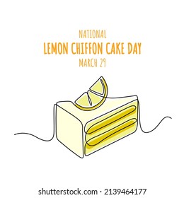 Single line drawing of lemon chiffon cake, as a template, product label, banner or poster, national lemon chiffon cake day. vector illustration.