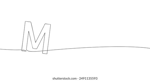 A single line drawing of a letter m. Continuous line alphabet symbol icon. One line icon. Vector illustration.