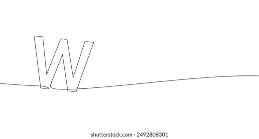 A single line drawing of a letter w. Continuous line alphabet symbol icon. One line icon. Vector illustration.