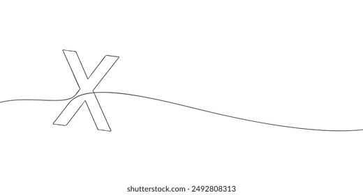 Dibujo de una sola línea de una letra x. Icono de símbolo de alfabeto de línea continua. Icono de una línea. Ilustración vectorial.