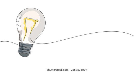 Desenho de linha única de uma lâmpada elétrica. Ícone de lâmpada de linha contínua colorida. Ilustração vetorial.