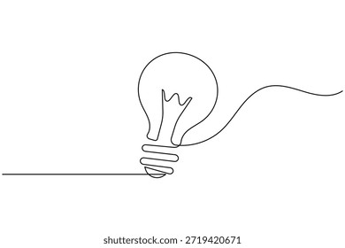 Dibujo de una sola línea de una bombilla, que representa la innovación y las ideas