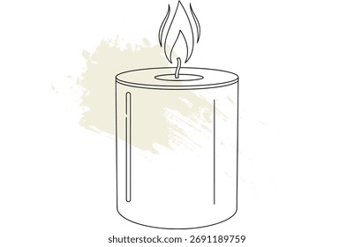 Einzeilige Zeichnung einer brennenden Kerze mit einer Flammenfeuerleuchte