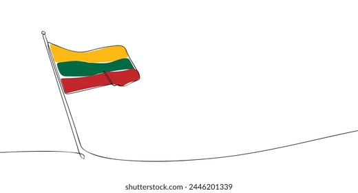 Einzeilige Zeichnung einer litauischen Flagge. Litauen-Symbol mit durchgehender Linie Ein Zeilensymbol. Vektorillustration