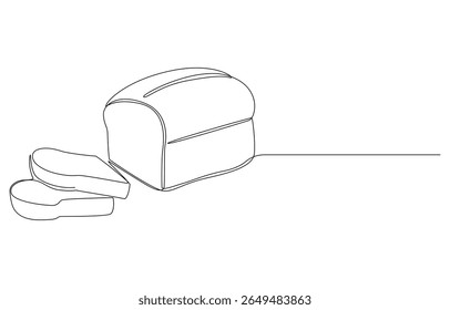 Desenho de Linha Única de um Pão de Pão, Ilustração de Arte de Linha de um Pão e Fatias,
