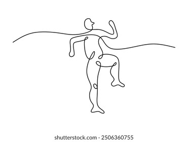 Single line drawing of a man breakdancing. Continuous line art concept isolated on white background.