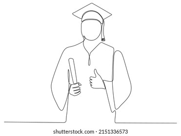 
Dibujante de línea única que celebra la graduación escolar, ilustración del concepto de educación preuniversitaria