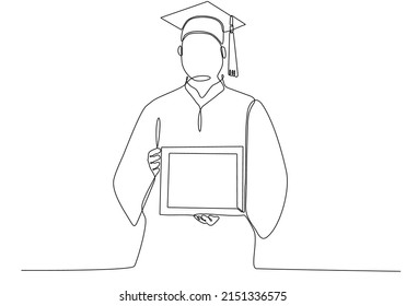 
Single line drawing man celebrating school graduation undergraduate education concept illustration