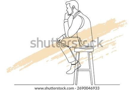 Single line drawing a man in a suit sitting a stool contemplating thinking contemplation
