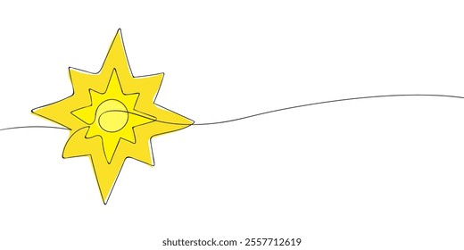 A single line drawing of a manger and star. Continuous line christmas nativity scene icon. One line icon. Vector illustration.