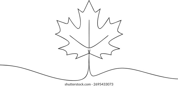 Single line drawing of a maple leaf on white background