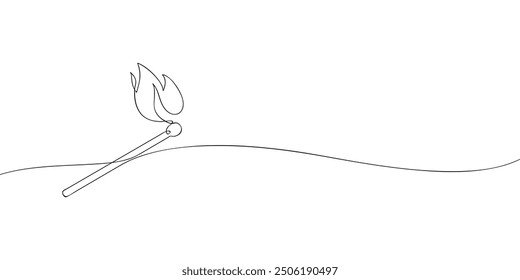 A single line drawing of a matchstick. Continuous line burning match icon. One line icon. Vector illustration.