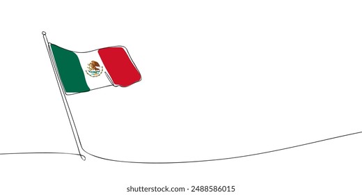 A single line drawing of a Mexico flag. Continuous line United Mexican States icon. One line icon. Vector illustration