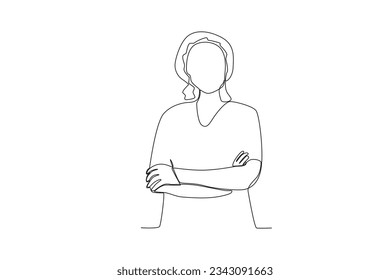 A single line drawing of a midwife after helping a patient give birth in a hand-holding pose
