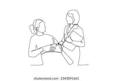 A single line drawing of a midwife checking a patient_s pregnancy
