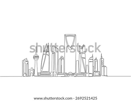 Single line drawing of modern cityscape of Saudi Arabia. kingdom of Saudi Arabia modern city landmark.
