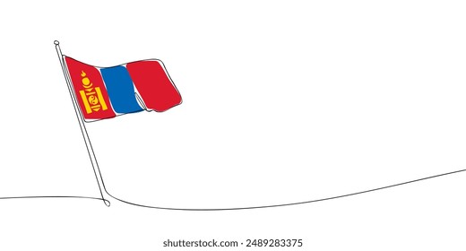 A single line drawing of a Mongolia flag. Continuous line Mongolia icon. One line icon. Vector illustration