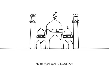 Single line drawing of mosque. Islamic Design. Perfect for Ramadan or other islamic holidays poster, card, ect.