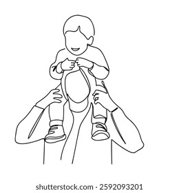 Single line drawing Mother, child, shoulders, joy, playful, happy, family, love, bond, affection