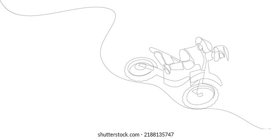 Single line drawing motocross rider conquer track obstacles at race track  Extreme sport concept  Modern one continuous line draw design  Vector illustration 