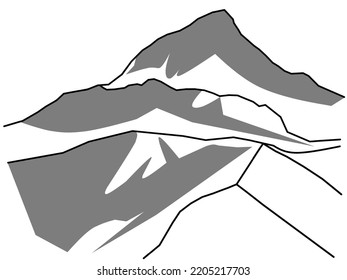 Single line drawing of mountains and hills with silhouetted shadows. One line dynamic concept drawing graphic design vector illustration