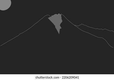 Single line drawing of mountains and moon. One line dynamic concept drawing graphic design vector illustration. suitable for pictures, wall frames or wallpapers